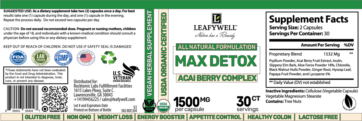Max Detox – Acai Berry Complex – 30 Servings