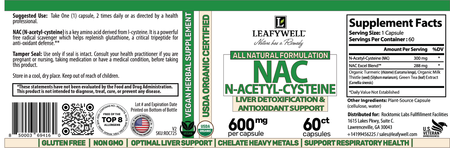 NAC – N‑Acetyl‑Cysteine Liver Detoxification & Antioxidant Support – 60 Capsules