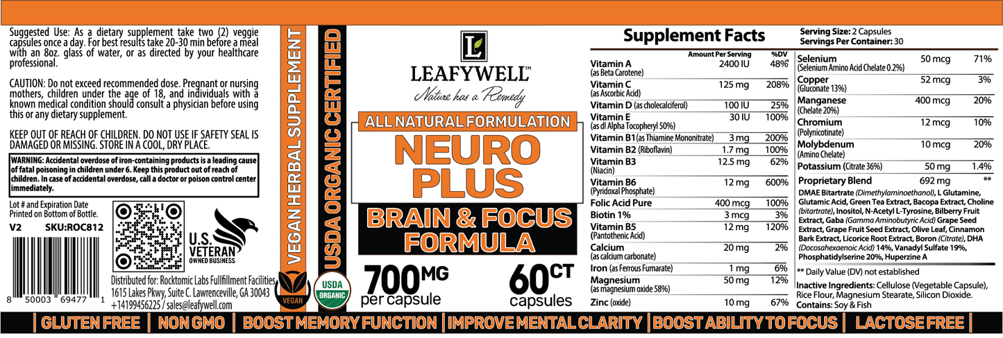 Neuro Plus – Brain & Focus Formula – 60 Capsules