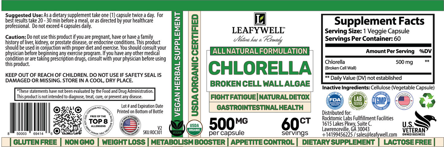 Chlorella – Broken Cell Wall Algae – Natural Detox & Gut Support – 60 Capsules