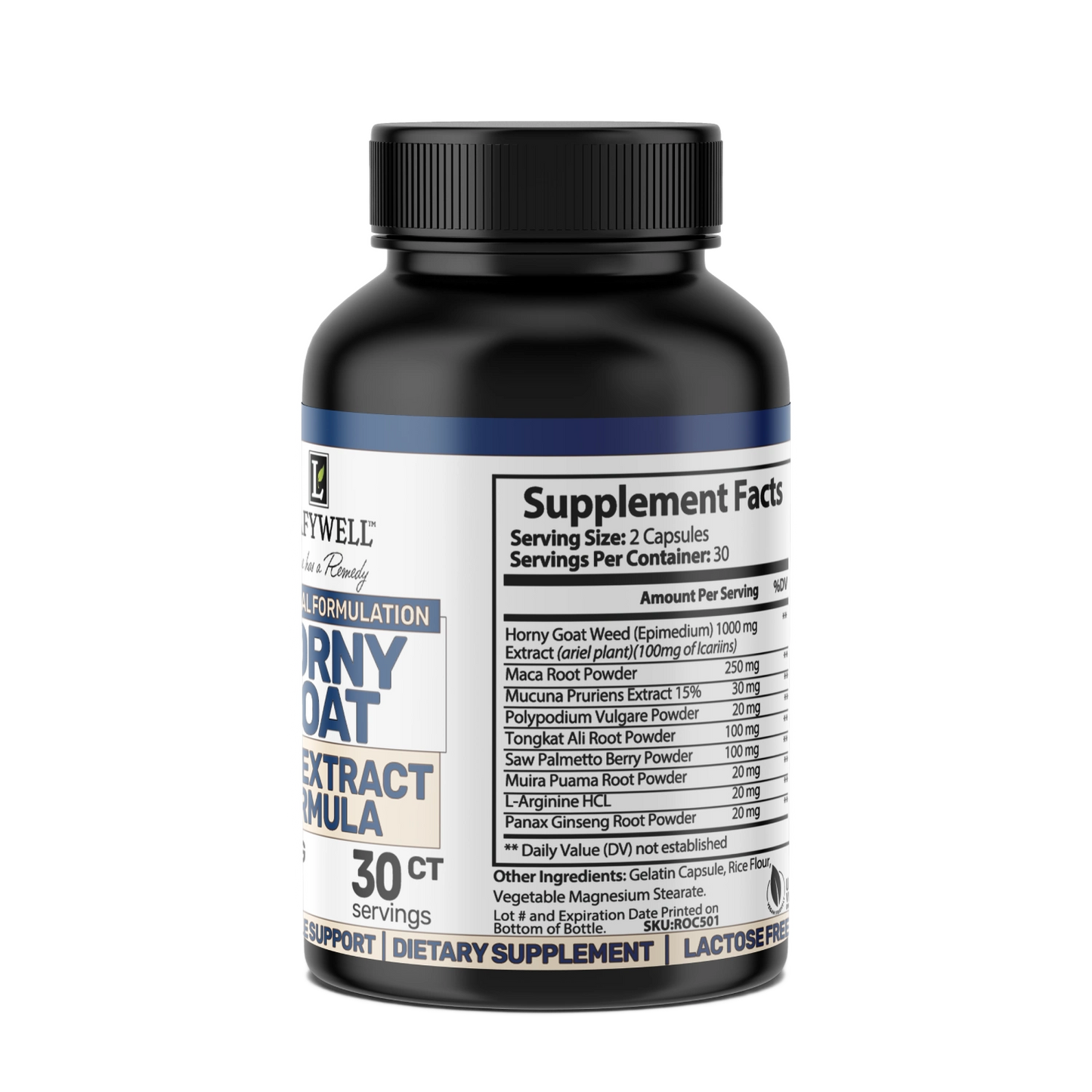 Supplement bottle with label on a white background