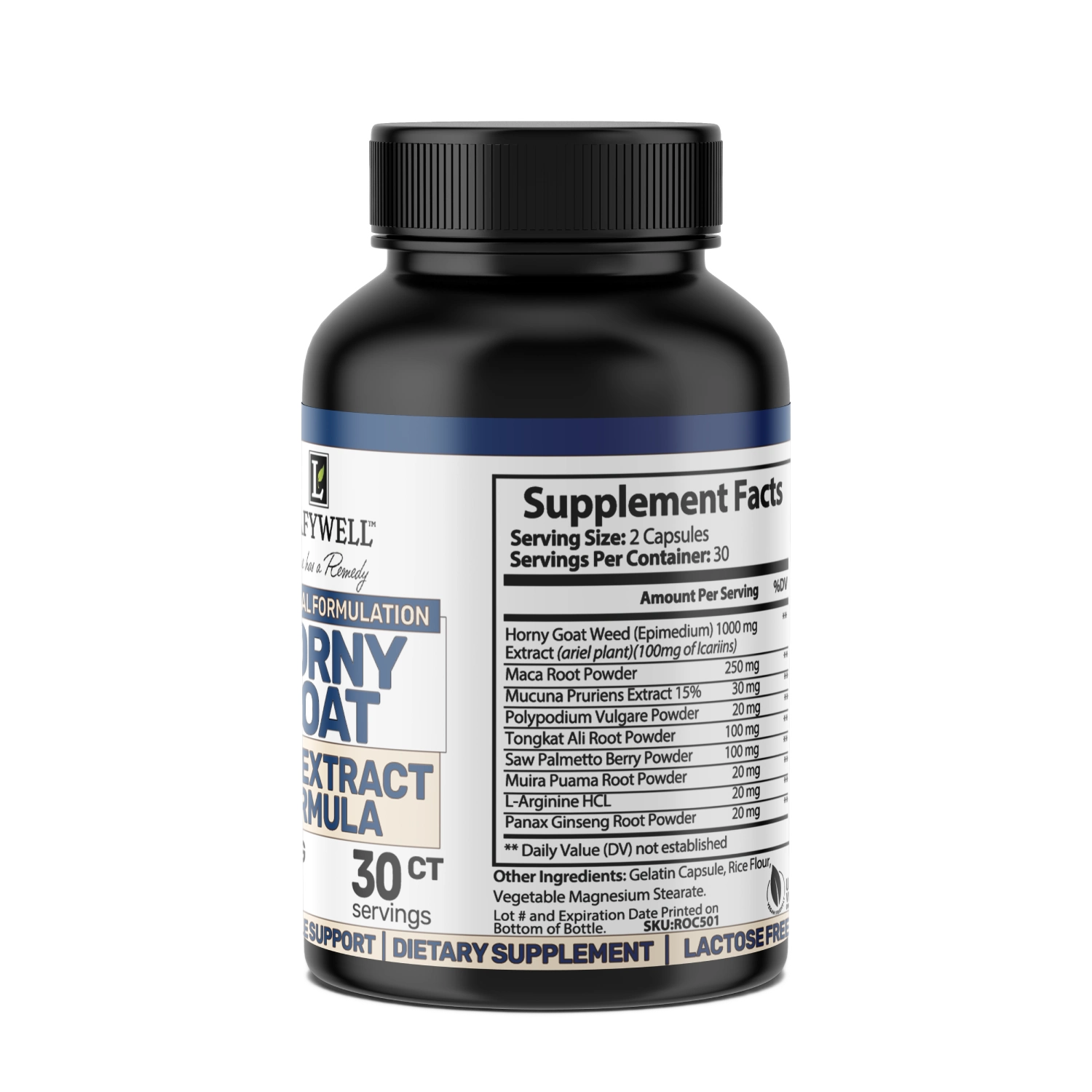 Supplement bottle with label on a white background