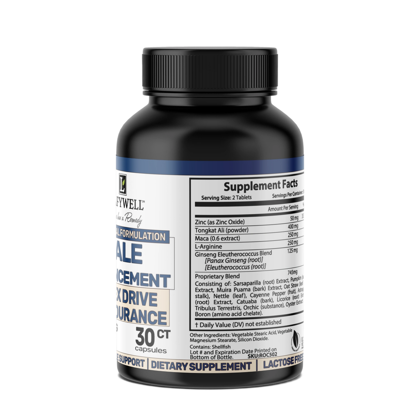 Supplement bottle with label on a white background