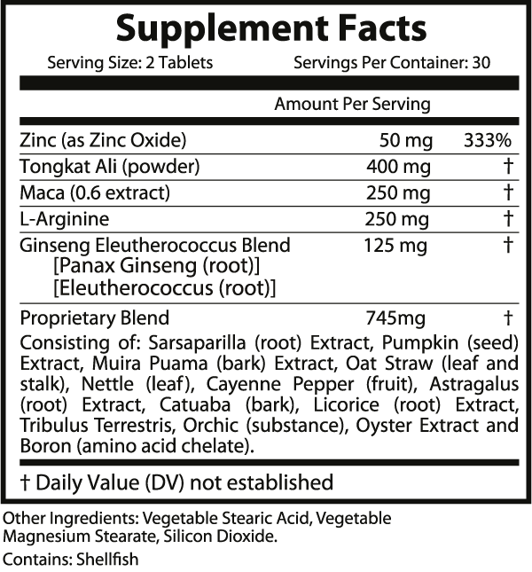 Supplement facts label with detailed ingredient list and serving information.