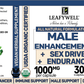 Supplement label for Leafwell Male Enhancement product with various certifications and ingredients listed.