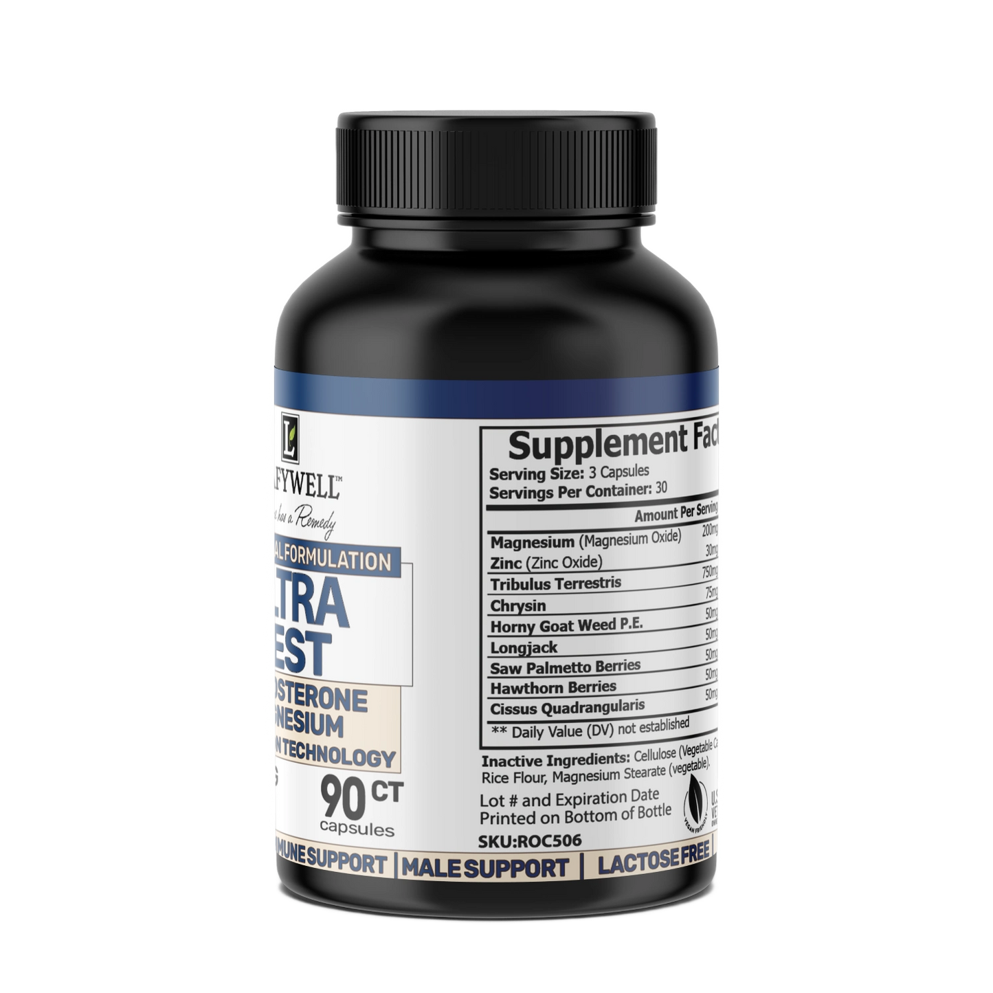 Supplement bottle with label on a white background