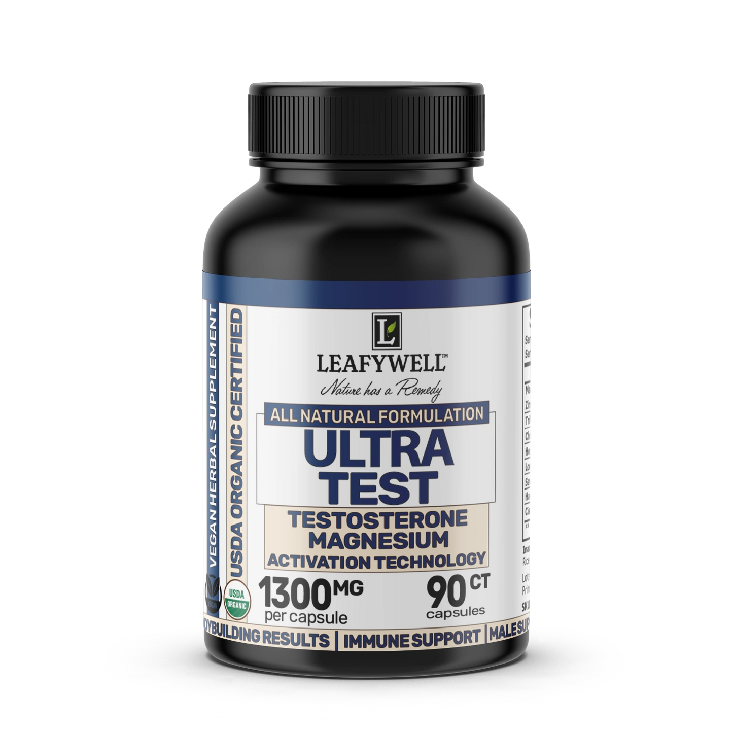 Leafywell Ultra Test supplement bottle on a white background