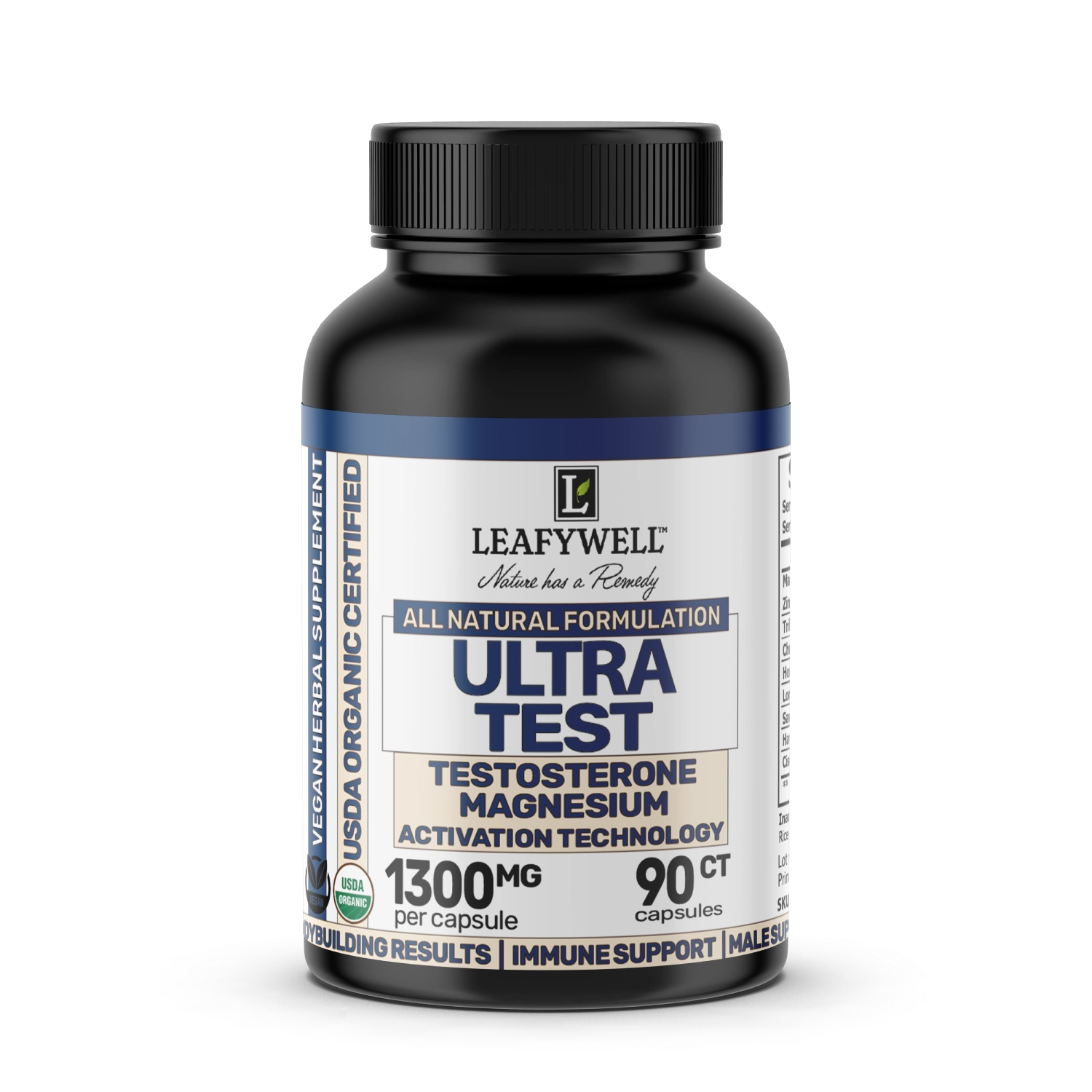 Leafywell Ultra Test supplement bottle on a white background