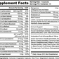Supplement facts label with various vitamins and minerals listed