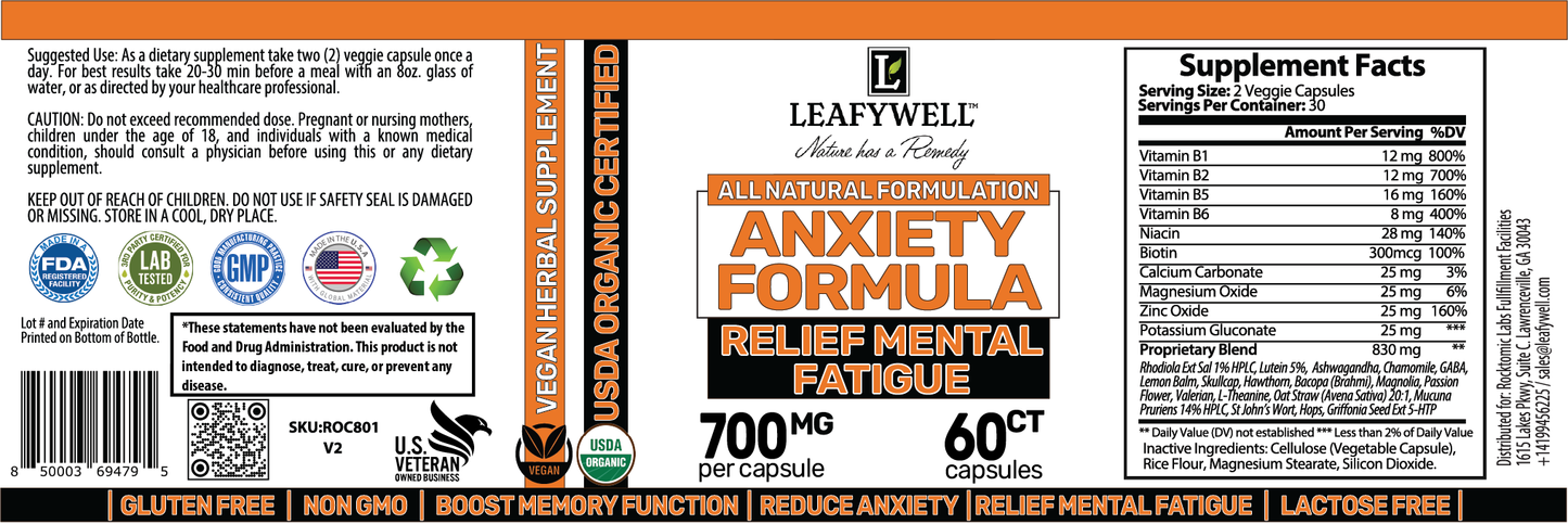 Anxiety Formula – Relief Mental Fatigue – 60 Capsules