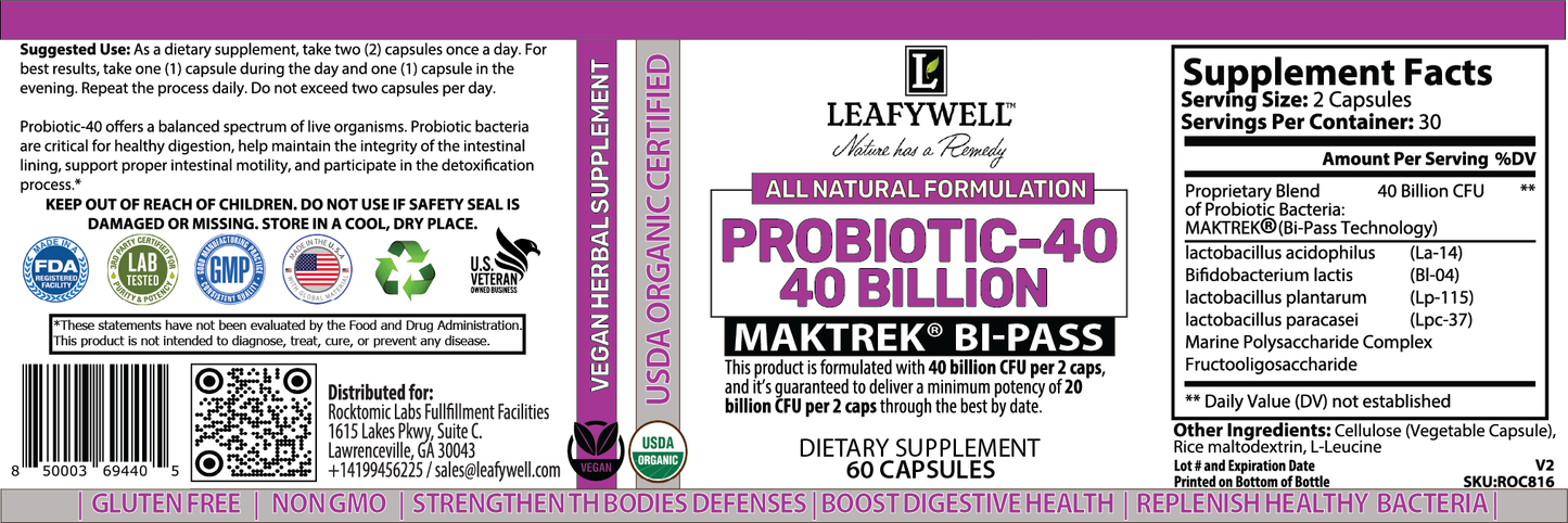 Probiotic‑40 – 40 Billion CFU with MAKtrek® Bi‑Pass – 60 Capsules